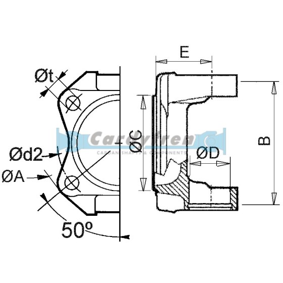 FLANGE YOKE 1310 SERIES. SAE Ø98,5/4-9,7. MALE SPIGOT Ø60,3mm. ORIGINAL DANA SPICER. REF: 2-2-329