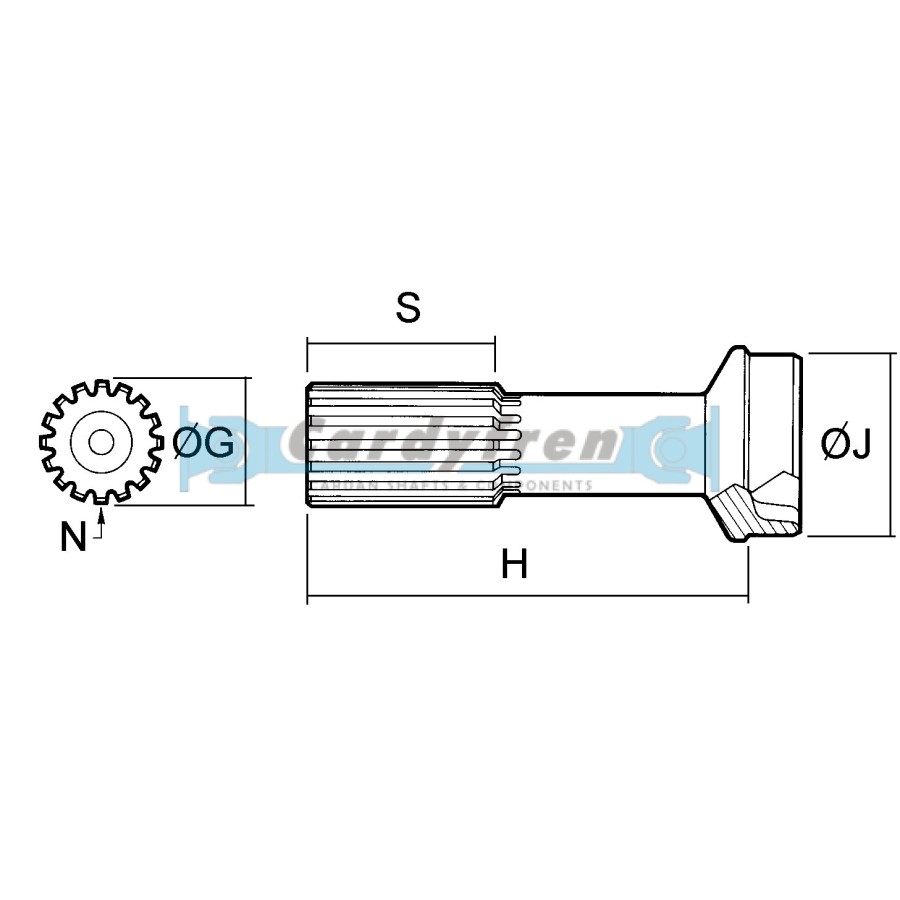 SLIP STUB SHAFT ORIGINAL DANA SPICER 1410 SERIES, FOR TUBE Ø 76,2X2,4. DANA SPICER REF: 3-40-1961