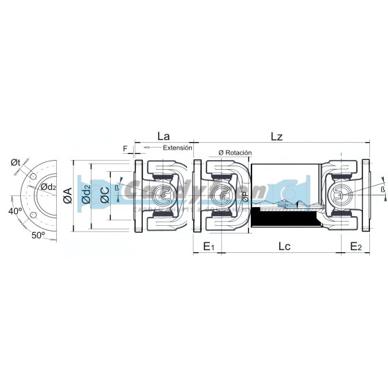 DRIVESHAFT MANITOU, SPICER SERIES 1300. Lz 300mm SAE Ø98x4x10. EQUIVALENT MANITOU OE REF: 226235.