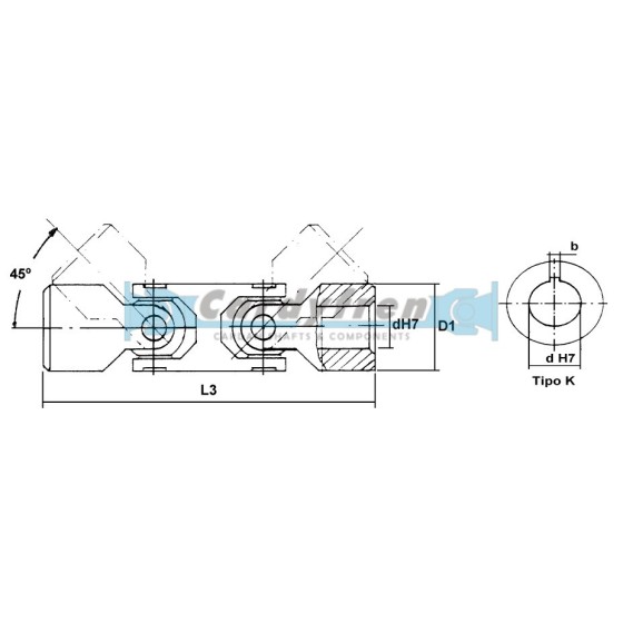 ARTICULATION DE PRÉCISION DOUBLE A DIN808 SERIES 111 TYPE K 182 mm CLAVETAGE 8 mm