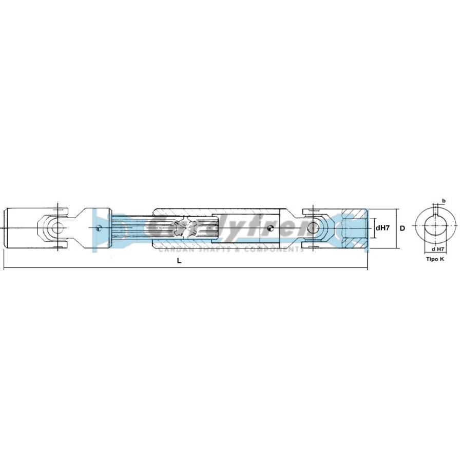 ARTICULACIÓN EXTENSIBLE A DIN808 SERIE 130 TIPO K 290-390 mm CHAVETERO 6 mm